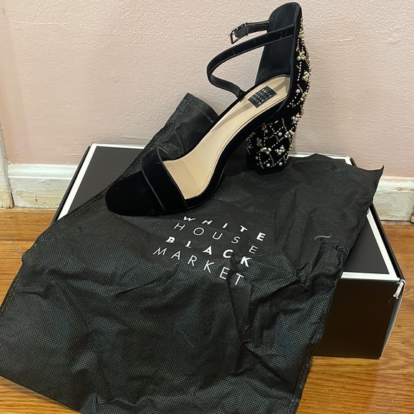 Pearl Embedded Suede Heels - Picture 4 of 5